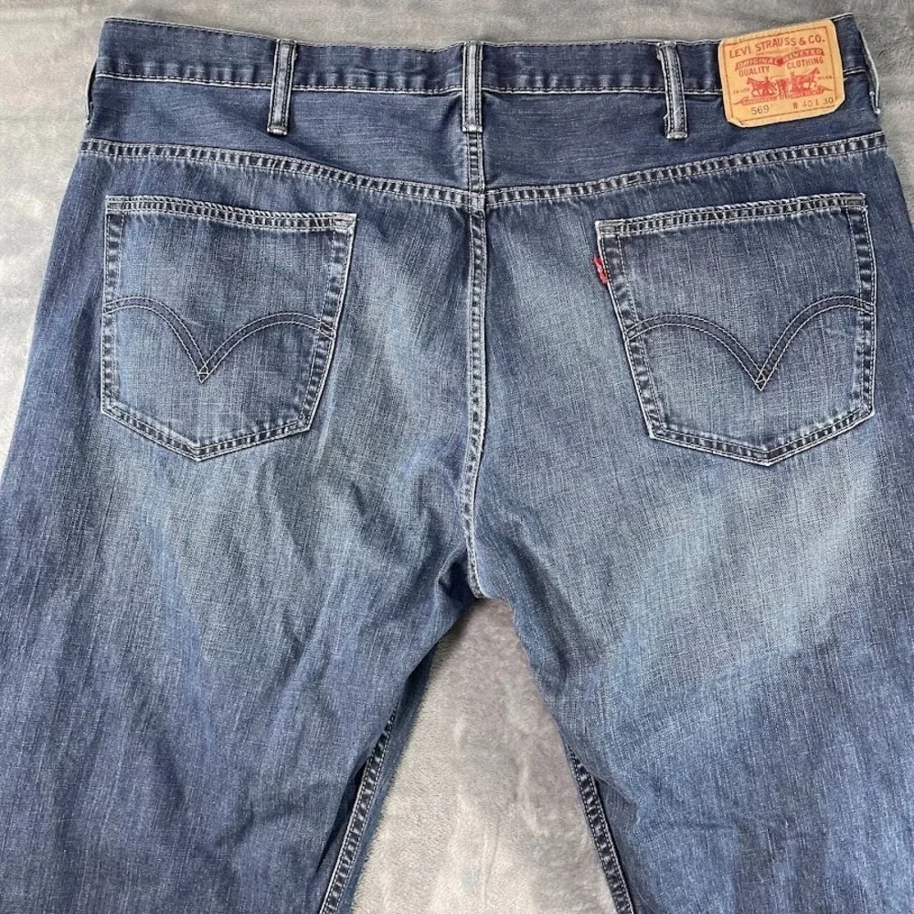 Levi Strauss 569 Loose Straight Stretch Jeans Mens 40x30‎ Dark Wash Blue Denim